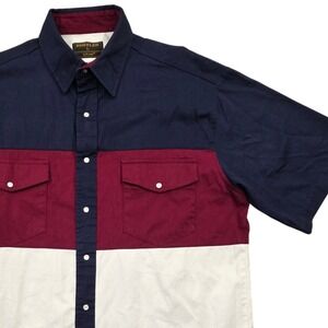 Rustler by Wrangler Colorblock Western Short Sleeve Shirt Navy Red Mens Large